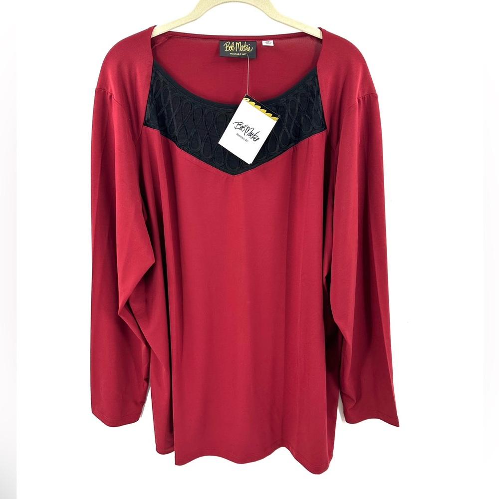Bob Mackie Top Womens 2X Stretch Long Sleeve Wearable Art Old Money Holiday NWT